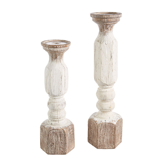 Small White Wood Embossed Candle Holder