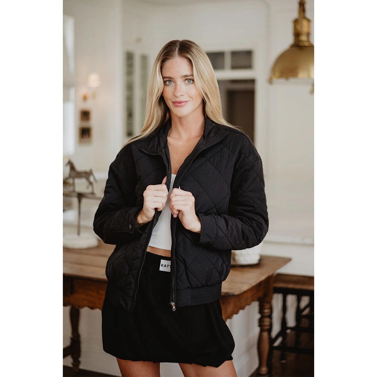 Sporty Diamond Quilted Jacket - Black