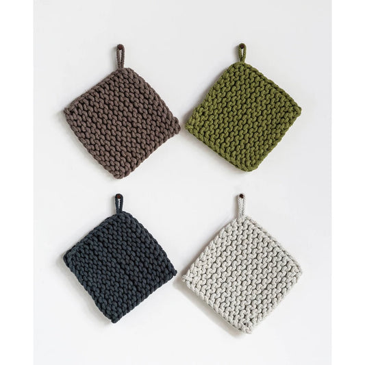 Square Cotton Crocheted Pot Holder - Olive Collection