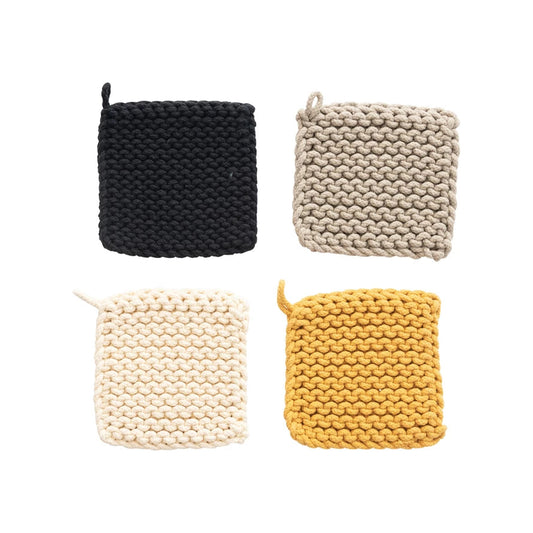 Square Cotton Crocheted Pot Holder - Yellow Collection