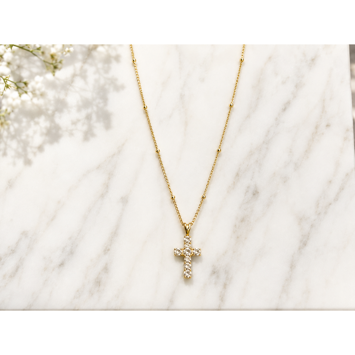 Square Stone Cross Necklace