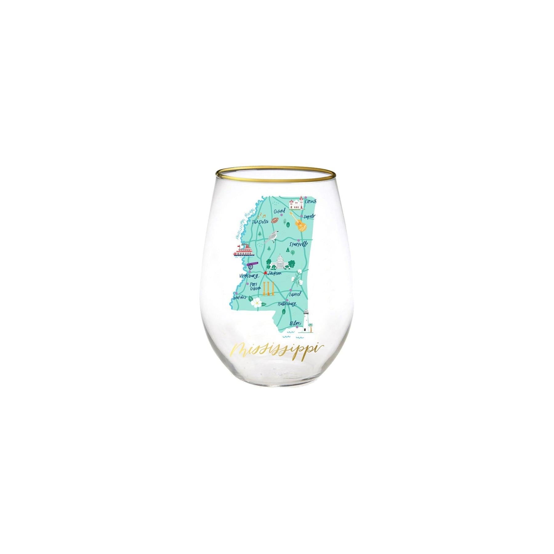 Stemless Mississippi Map Wine Glass