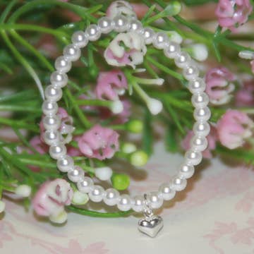 Sterling Silver Puffed Heart Pearl Bracelet