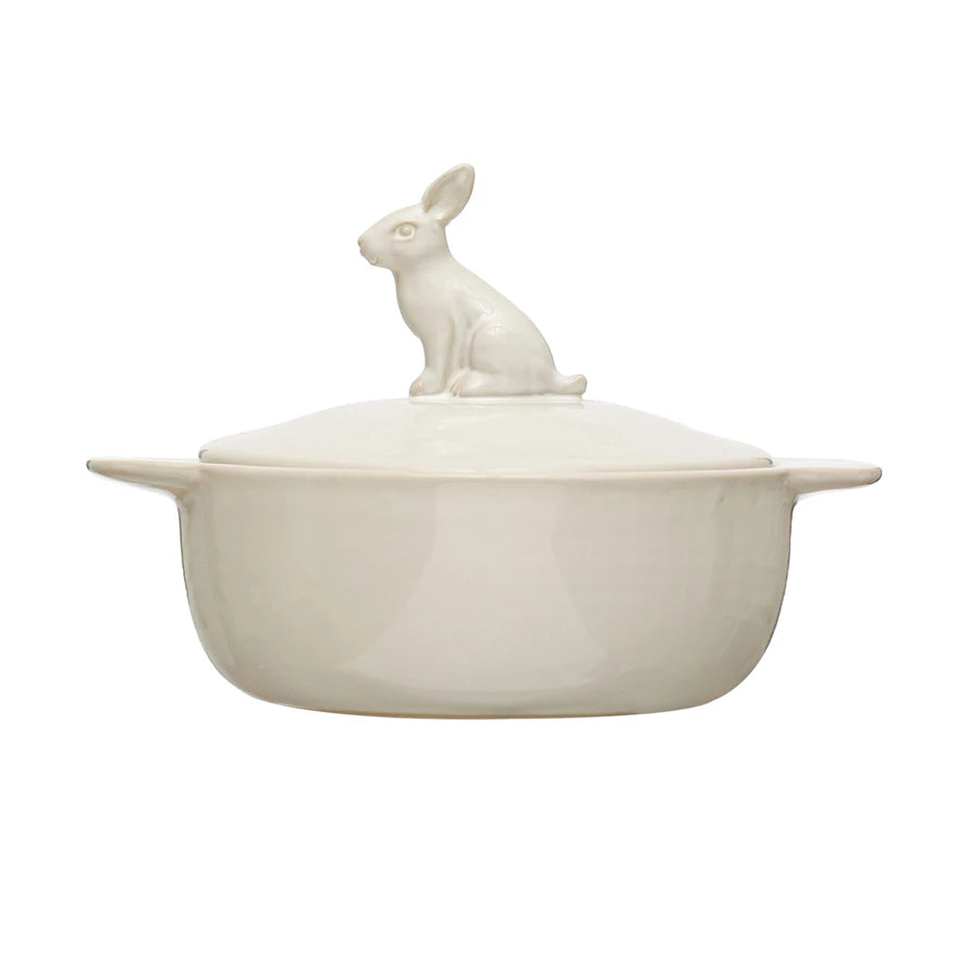 Stoneware Baker with Rabbit Finial