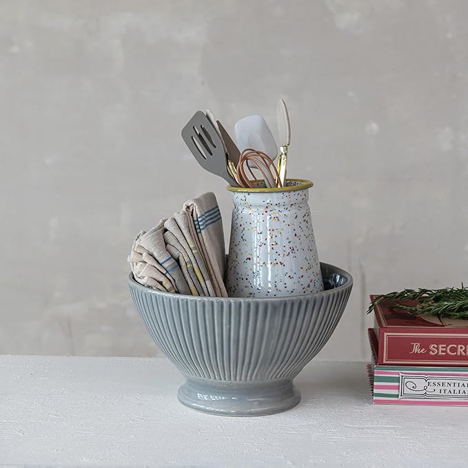 Stoneware Fluted Serving Bowl - Grey