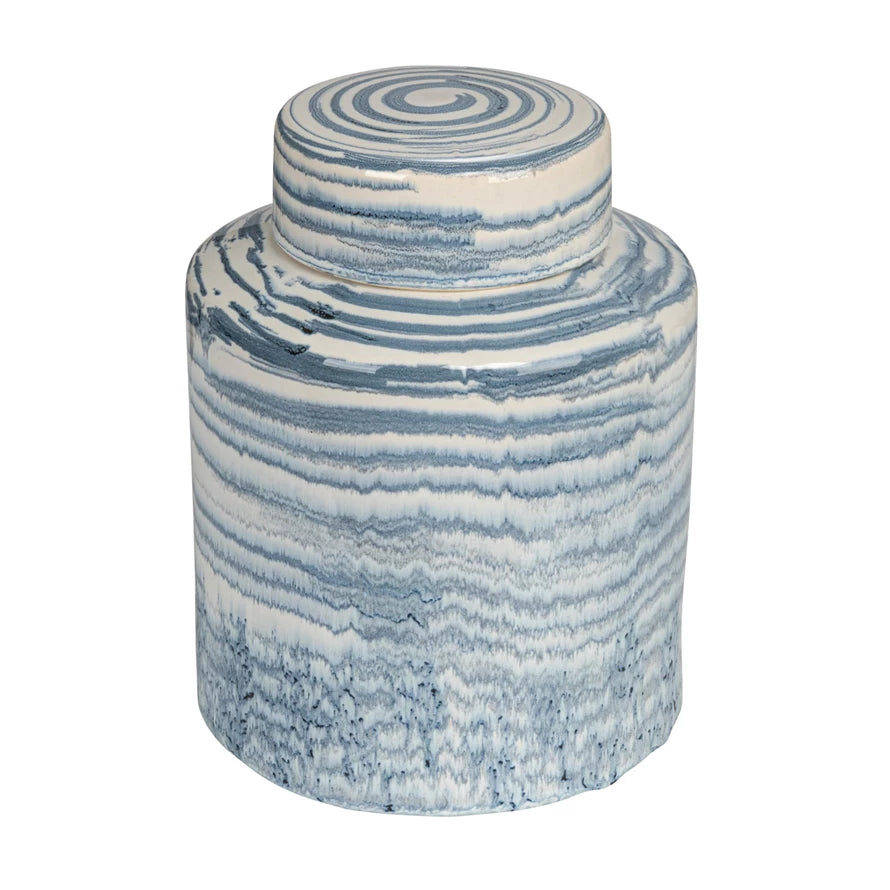 Stoneware Striped Ginger Jar