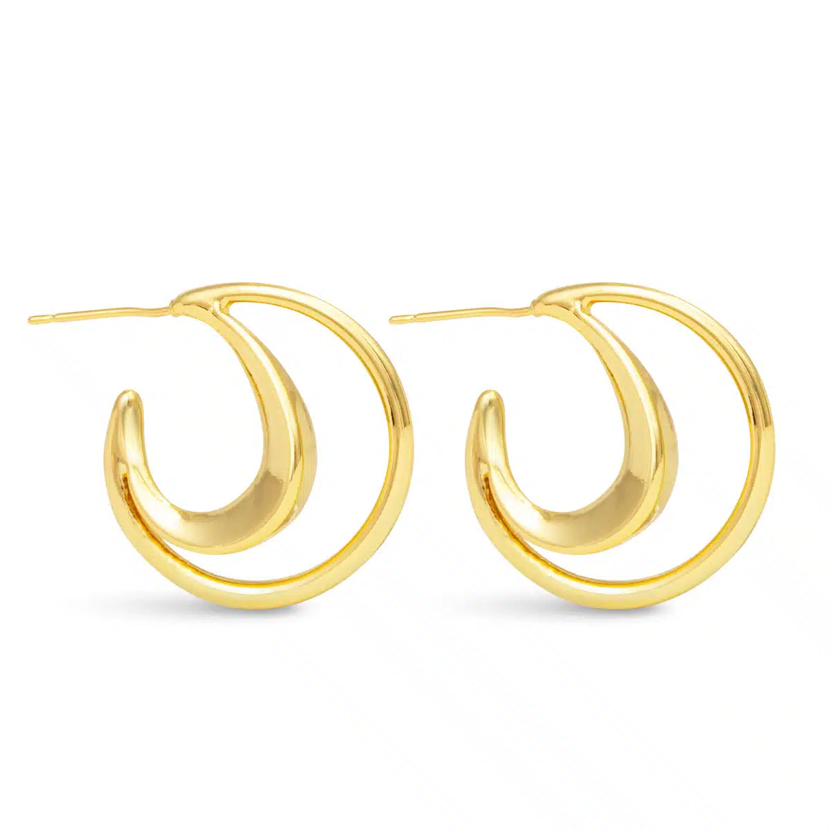 Summer Polished Double Hoop Gold Earrings - 50565