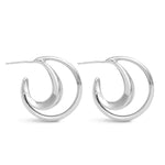 Summer Polished Double Hoop Silver Earrings - 50536
