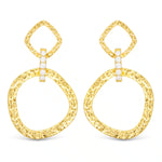 Sydney Polished Hammered Drop w/ white CZ Link Gold Earrings - 50581