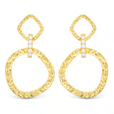 Sydney Polished Hammered Drop w/ white CZ Link Gold Earrings - 50581