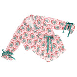 Cropped + Ruffled Short PJ Set - Pink Stripes + Doily Trees