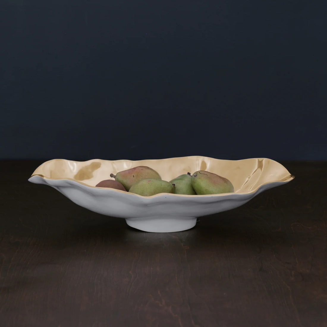 THANNI Maia Medium Long Oval Bowl - White + Gold