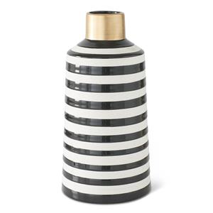 Tall Black & White Stripe Ceramic Bottle 11.25"