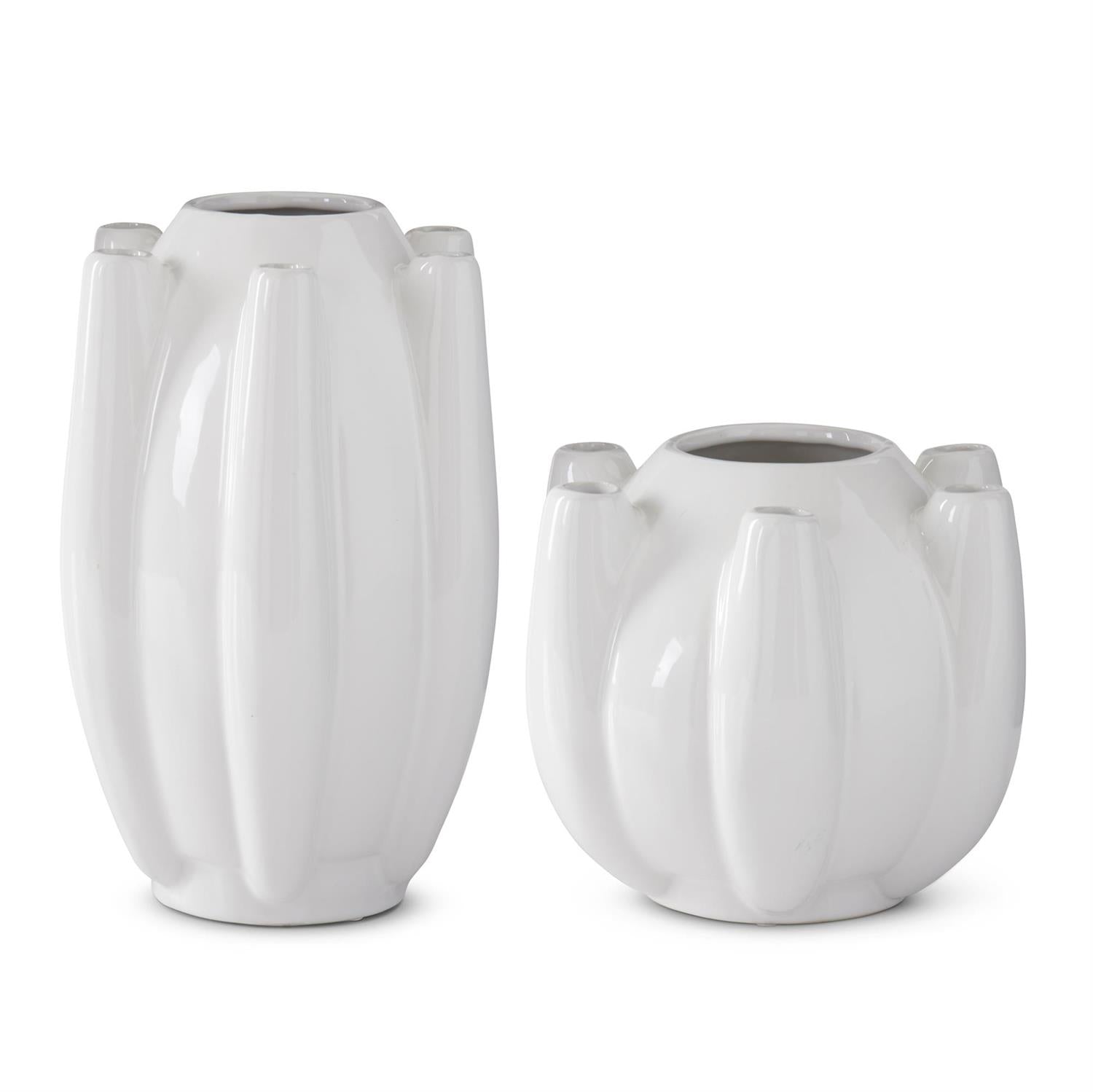 Short White Stoneware Tulipiere Vase 7.75"