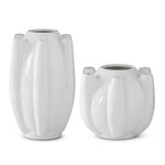Short White Stoneware Tulipiere Vase 7.75"