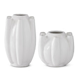 Short White Stoneware Tulipiere Vase 7.75"