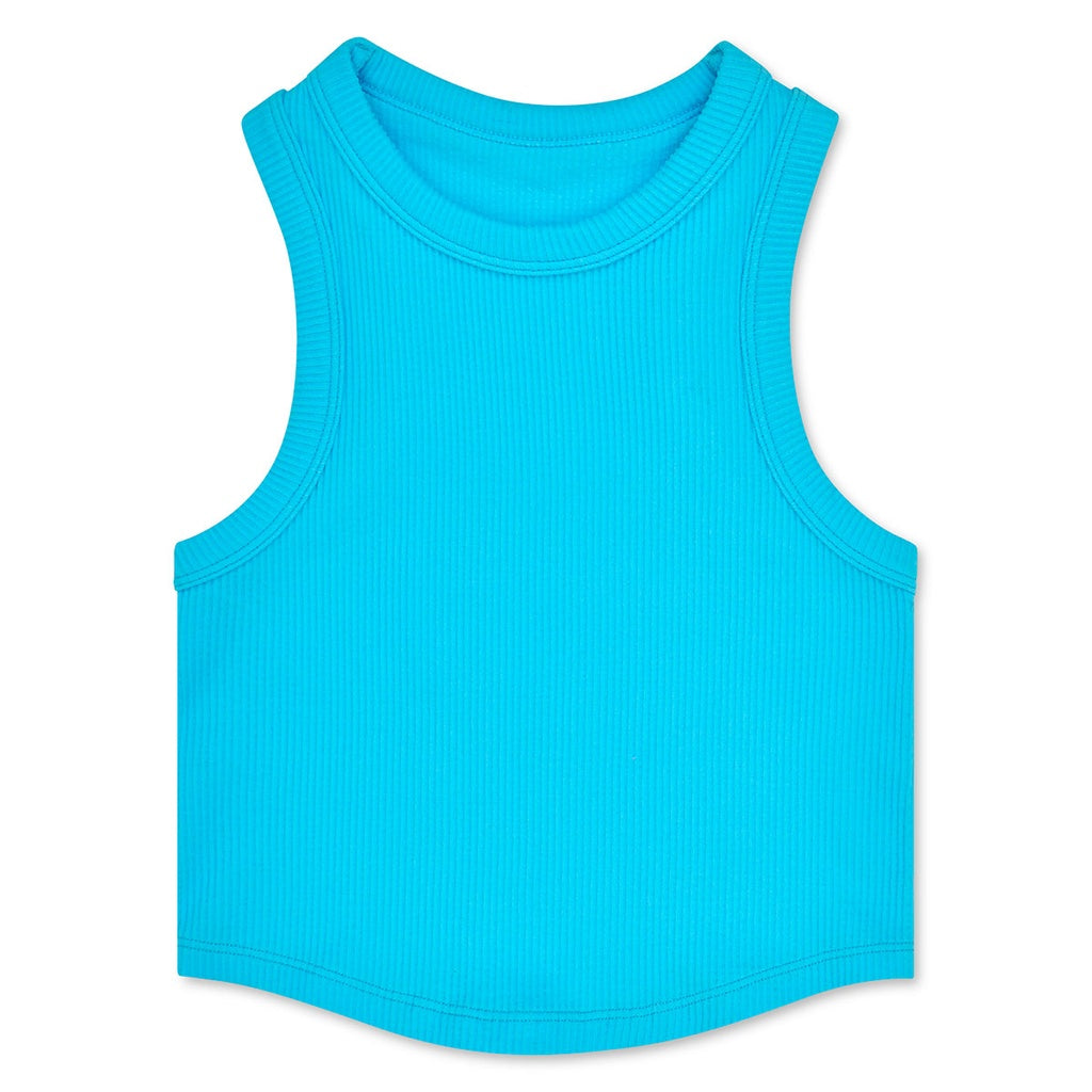 Turquoise Cropped Smocked Racerback Tank Top