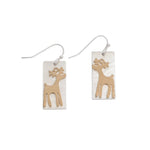 Two Tone Reindeer Rectangle Earrings