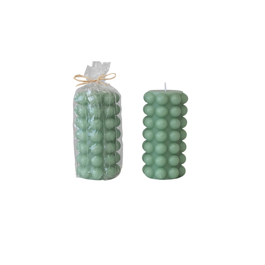 Unscented Hobnail Pillar Candle - Mint