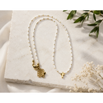 White Bead Gold Cross Necklace