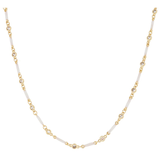White Enamel Bar w/ Crystal Links Necklace