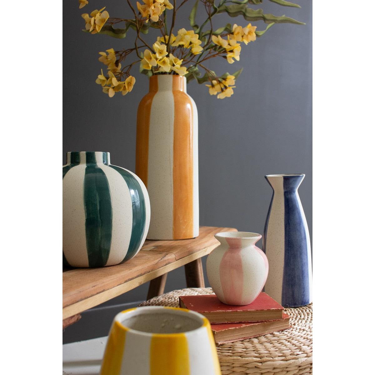 XL Colored Stripe Ceramic Vase