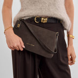 Orin Twist Lock Small Shoulder | Bitter Chocolate Suedette