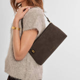 Orin Twist Lock Small Shoulder | Bitter Chocolate Suedette