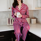 Lilac Striped Satin Pajama Set